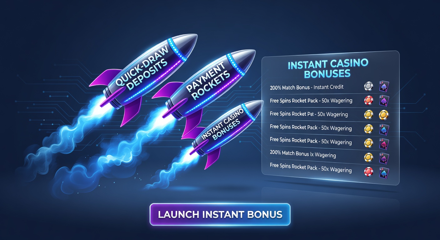 Screenshot of a mobile casino app showing a quick-draw deposit confirmation with instant bonus credits appearing on screen, highlighted by speedometer graphics