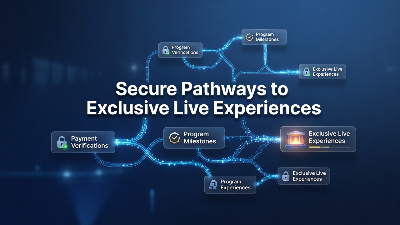 Milestone dashboard showing verified payment progress unlocking exclusive live event access