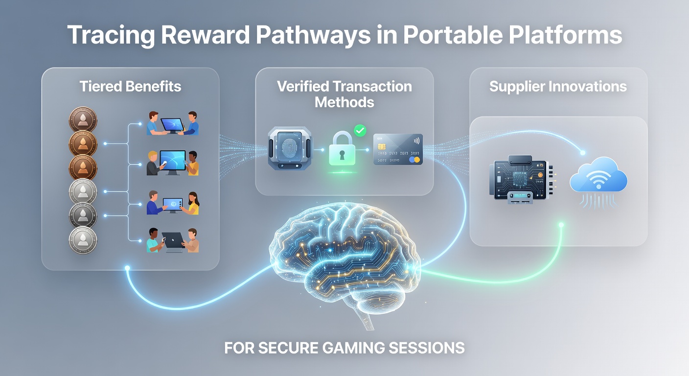 Diagram showing interconnected reward pathways across portable gaming devices with tiered loyalty levels linking to verified payment flows